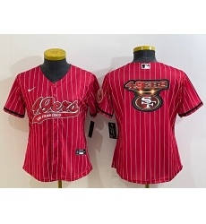 Women San Francisco 49ers Red Team Big Logo With Patch Cool Base Stitched Baseball Jersey Women San Francisco 49ers Red Team Big Logo With Patch Cool Base Stitched Baseball Jersey