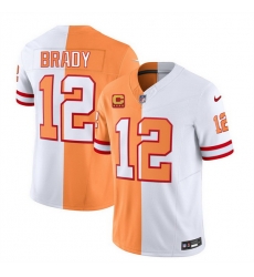 Men Tampa Bay Buccaneers 12 Tom Brady 2023 F U S E White Gold With 4 Star C Patch Split Throwback Limited Stitched Jersey Men Tampa Bay Buccaneers 12 Tom Brady 2023 F U S E White Gold With 4 Star C Patch Split Throwback Limited Stitched Jersey
