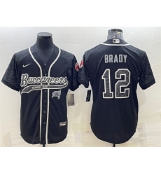 Men Tampa Bay Buccaneers 12 Tom Brady Black Reflective With Patch Cool Base Stitched Baseball Jersey Men Tampa Bay Buccaneers 12 Tom Brady Black Reflective With Patch Cool Base Stitched Baseball Jersey