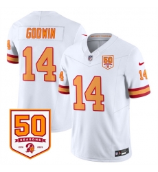 Men Tampa Bay Buccaneers 14 Chris Godwin White 2025 F U S E 50th Anniversary Patch Vapor Limited Stitched Jersey Men Tampa Bay Buccaneers 14 Chris Godwin White 2025 F U S E 50th Anniversary Patch Vapor Limited Stitched Jersey