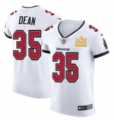 Men Tampa Bay Buccaneers 35 Jamel Dean Men Super Bowl LV Champions Patch Nike White Vapor Elite Jersey Men Tampa Bay Buccaneers 35 Jamel Dean Men Super Bowl LV Champions Patch Nike White Vapor Elite Jersey