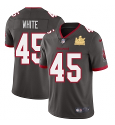 Men Tampa Bay Buccaneers 45 Devin White Men Super Bowl LV Champions Patch Nike Pewter Alternate Vapor Limited Jersey Men Tampa Bay Buccaneers 45 Devin White Men Super Bowl LV Champions Patch Nike Pewter Alternate Vapor Limited Jersey