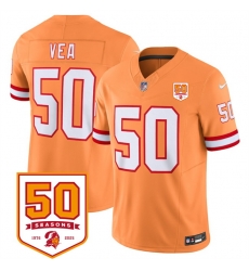 Men Tampa Bay Buccaneers 50 Vita Vea Orange 2025 F U S E 50th Anniversary Patch Vapor Limited Stitched Jersey Men Tampa Bay Buccaneers 50 Vita Vea Orange 2025 F U S E 50th Anniversary Patch Vapor Limited Stitched Jersey