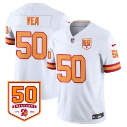 Men Tampa Bay Buccaneers 50 Vita Vea White 2025 F U S E  50th Anniversary Patch Vapor Limited Stitched Jersey