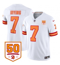Men Tampa Bay Buccaneers 7 Bucky Irving White 2025 F U S E 50th Anniversary Patch Vapor Limited Stitched Jersey Men Tampa Bay Buccaneers 7 Bucky Irving White 2025 F U S E 50th Anniversary Patch Vapor Limited Stitched Jersey