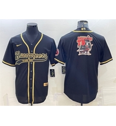 Men Tampa Bay Buccaneers Black Gold Team Big Logo With Patch Cool Base Stitched Baseball Jersey Men Tampa Bay Buccaneers Black Gold Team Big Logo With Patch Cool Base Stitched Baseball Jersey