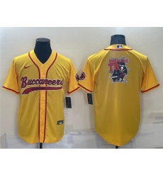 Men Tampa Bay Buccaneers Yellow Team Big Logo With Patch Cool Base Stitched Baseball Jersey Men Tampa Bay Buccaneers Yellow Team Big Logo With Patch Cool Base Stitched Baseball Jersey