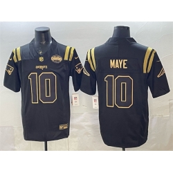 Men New England Patriots 10 Drake Maye Black Gold F U S E  2025 AFC East Championship Patch Limited Stitched Football Jersey