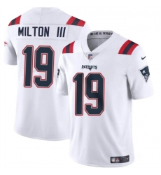 Men New England Patriots 19 Joe Milton III White 2024 Vapor Limited Stitched Football Jersey Men New England Patriots 19 Joe Milton III White 2024 Vapor Limited Stitched Football Jersey