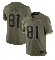 Men New England Patriots 81 Randy Moss Olive 2022 Salute To Service Limited Stitched Jersey Men New England Patriots 81 Randy Moss Olive 2022 Salute To Service Limited Stitched Jersey