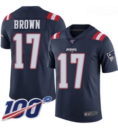 Patriots 17 Antonio Brown Navy Blue Men Stitched Football Limited Rush 100th Season Jersey Patriots 17 Antonio Brown Navy Blue Men Stitched Football Limited Rush 100th Season Jersey