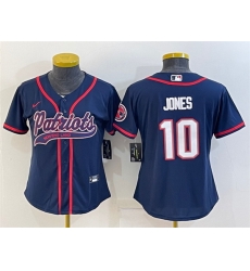 Women New England Patriots 10 Mac Jones Navy With Patch Cool Base Stitched Baseball Jersey Women New England Patriots 10 Mac Jones Navy With Patch Cool Base Stitched Baseball Jersey