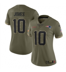 Women New England Patriots 10 Mac Jones Olive 2022 Salute To Service Limited Stitched Jersey Women New England Patriots 10 Mac Jones Olive 2022 Salute To Service Limited Stitched Jersey