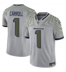 Men Seattle Seahawks 1 Pete Carroll Grey 2025 F U S E Rivalries Vapor Untouchable Limited Stitched Football Jersey