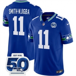 Men Seattle Seahawks 11 Jaxon Smith Njigba Royal 2025 F U S E 50th Anniversary Patch Throwback Vapor Limited Stitched Football Jersey
