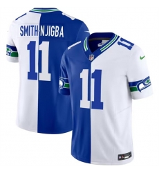 Men Seattle Seahawks 11 Jaxon Smith Njigba Royal White Split 2023 F U S E Throwback Vapor Limited Stitched Football Jersey Men Seattle Seahawks 11 Jaxon Smith Njigba Royal White Split 2023 F U S E Throwback Vapor Limited Stitched Football Jersey