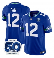 Men Seattle Seahawks 12 Fan Royal 2025 F U S E 50th Anniversary Patch Throwback Vapor Limited Stitched Football Jersey Men Seattle Seahawks 12 Fan Royal 2025 F U S E 50th Anniversary Patch Throwback Vapor Limited Stitched Football Jersey