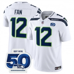 Men Seattle Seahawks 12 Fan White 2025 F U S E  50th Anniversary Patch Vapor Untouchable Limited Stitched Football Jersey