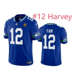 Men Seattle Seahawks 12th 12 Harvey Royal Throwback Player Stitched Game Jersey Men Seattle Seahawks 12th 12 Harvey Royal Throwback Player Stitched Game Jersey