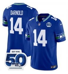Men Seattle Seahawks 14 Sam Darnold Royal 2025 F U S E 50th Anniversary Patch Throwback Vapor Limited Stitched Football Jersey