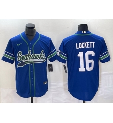Men Seattle Seahawks 16 Tyler Lockett Royal Throwback Cool Base Stitched Baseball Jersey Men Seattle Seahawks 16 Tyler Lockett Royal Throwback Cool Base Stitched Baseball Jersey