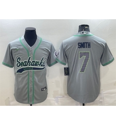 Men Seattle Seahawks 7 Geno Smith Grey With Patch Cool Base Stitched Baseball Jersey Men Seattle Seahawks 7 Geno Smith Grey With Patch Cool Base Stitched Baseball Jersey