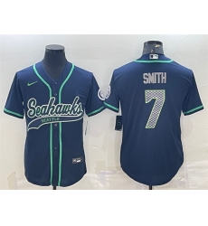 Men Seattle Seahawks 7 Geno Smith Navy With Patch Cool Base Stitched Baseball Jersey Men Seattle Seahawks 7 Geno Smith Navy With Patch Cool Base Stitched Baseball Jersey