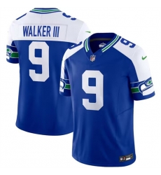 Men Seattle Seahawks 9 Kenneth Walker III Royal 2023 F U S E Throwback Vapor Limited Stitched Football Jersey Men Seattle Seahawks 9 Kenneth Walker III Royal 2023 F U S E Throwback Vapor Limited Stitched Football Jersey