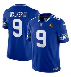 Men Seattle Seahawks 9 Kenneth Walker III Royal 2023 F U S E Throwback With John Madden Patch Vapor Limited Stitched Football Jersey Men Seattle Seahawks 9 Kenneth Walker III Royal 2023 F U S E Throwback With John Madden Patch Vapor Limited Stitched Football Jersey