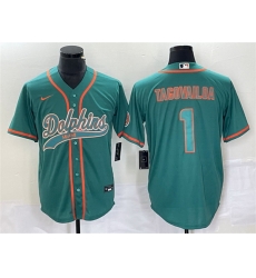 Men Miami Dolphins 1 Tua Tagovailoa Aqua Cool Base Stitched Baseball Jersey Men Miami Dolphins 1 Tua Tagovailoa Aqua Cool Base Stitched Baseball Jersey