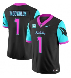 Men Miami Dolphins 1 Tua Tagovailoa Black F U S E With 2 Star C Patch Miami Vice Vapor Limited Stitched Football Jersey Men Miami Dolphins 1 Tua Tagovailoa Black F U S E With 2 Star C Patch Miami Vice Vapor Limited Stitched Football Jersey