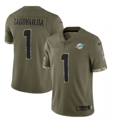Men Miami Dolphins 1 Tua Tagovailoa Olive 2022 Salute To Service Limited Stitched Jersey Men Miami Dolphins 1 Tua Tagovailoa Olive 2022 Salute To Service Limited Stitched Jersey