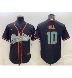 Men Miami Dolphins 10 Tyreek Hill Black With Patch Cool Base Stitched Baseball Jersey Men Miami Dolphins 10 Tyreek Hill Black With Patch Cool Base Stitched Baseball Jersey