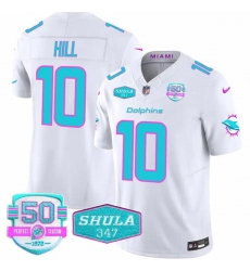Men Miami Dolphins 10 Tyreek Hill White F U S E With 347 Shula Patch And 50th Perfect Season Patch Vapor Limited Stitched Football Jersey Men Miami Dolphins 10 Tyreek Hill White F U S E With 347 Shula Patch And 50th Perfect Season Patch Vapor Limited Stitched Football Jersey