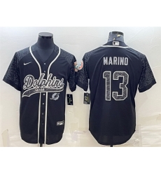 Men Miami Dolphins 13 Dan Marino Black Reflective With Patch Cool Base Stitched Baseball Jersey Men Miami Dolphins 13 Dan Marino Black Reflective With Patch Cool Base Stitched Baseball Jersey