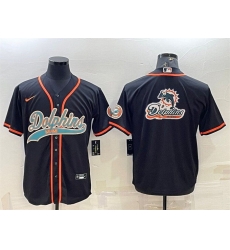 Men Miami Dolphins Black Team Big Logo With Patch Cool Base Stitched Baseball Jersey Men Miami Dolphins Black Team Big Logo With Patch Cool Base Stitched Baseball Jersey