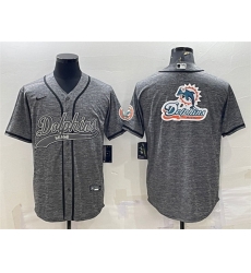 Men Miami Dolphins Grey Team Big Logo With Patch Cool Base Stitched Baseball Jersey Men Miami Dolphins Grey Team Big Logo With Patch Cool Base Stitched Baseball Jersey