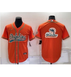 Men Miami Dolphins Orange Team Big Logo With Patch Cool Base Stitched Baseball Jersey Men Miami Dolphins Orange Team Big Logo With Patch Cool Base Stitched Baseball Jersey