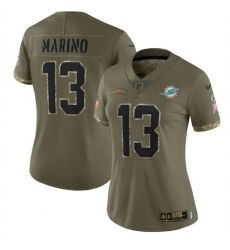 Women Miami Dolphins 13 Dan Marino 2022 Olive Salute To Service Limited Stitched Jersey Women Miami Dolphins 13 Dan Marino 2022 Olive Salute To Service Limited Stitched Jersey