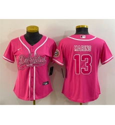 Women Miami Dolphins 13 Dan Marino Pink With Patch Cool Base Stitched Baseball Jersey Women Miami Dolphins 13 Dan Marino Pink With Patch Cool Base Stitched Baseball Jersey