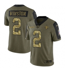 Men New Orleans Saints 2 Jameis Winston 2021 Salute To Service Olive Camo Limited Stitched Jersey Men New Orleans Saints 2 Jameis Winston 2021 Salute To Service Olive Camo Limited Stitched Jersey