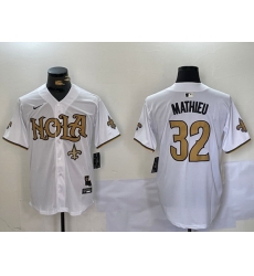 Men New Orleans Saints 32 Tyrann Mathieu White Cool Base Stitched Baseball Jersey 7 Men New Orleans Saints 32 Tyrann Mathieu White Cool Base Stitched Baseball Jersey 7
