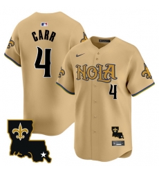 Men New Orleans Saints 4 Derek Carr Gold Cool Base Stitched Baseball Jersey Men New Orleans Saints 4 Derek Carr Gold Cool Base Stitched Baseball Jersey