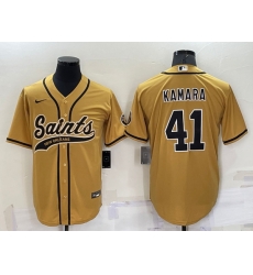 Men New Orleans Saints 41 Alvin Kamara Gold Cool Base Stitched Baseball Jersey Men New Orleans Saints 41 Alvin Kamara Gold Cool Base Stitched Baseball Jersey