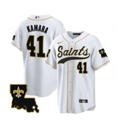 Men New Orleans Saints 41 Alvin Kamara White 1987 Legacy Cool Base Stitched Baseball Jersey Men New Orleans Saints 41 Alvin Kamara White 1987 Legacy Cool Base Stitched Baseball Jersey