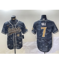 Men New Orleans Saints 7 Taysom Hill Grey Camo With Patch Cool Base Stitched Baseball Jersey 2 Men New Orleans Saints 7 Taysom Hill Grey Camo With Patch Cool Base Stitched Baseball Jersey 2
