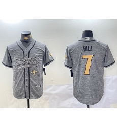 Men New Orleans Saints 7 Taysom Hill Grey With Patch Cool Base Stitched Baseball Jersey 2 Men New Orleans Saints 7 Taysom Hill Grey With Patch Cool Base Stitched Baseball Jersey 2