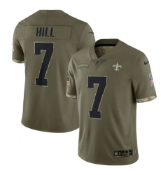Men New Orleans Saints 7 Taysom Hill Olive 2022 Salute To Service Limited Stitched Jersey Men New Orleans Saints 7 Taysom Hill Olive 2022 Salute To Service Limited Stitched Jersey