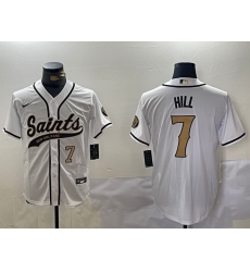 Men New Orleans Saints 7 Taysom Hill White With Patch Cool Base Stitched Baseball Jersey 1 Men New Orleans Saints 7 Taysom Hill White With Patch Cool Base Stitched Baseball Jersey 1