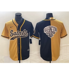 Men New Orleans Saints Black Gold Split Team Big Logo Cool Base Stitched Baseball Jersey Men New Orleans Saints Black Gold Split Team Big Logo Cool Base Stitched Baseball Jersey